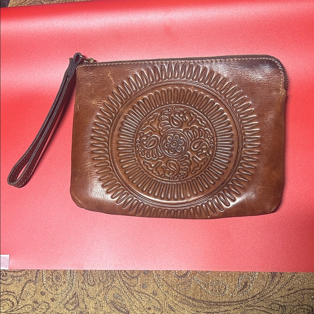 Patricia Nash purse Brown Embossed Leather Wristlet